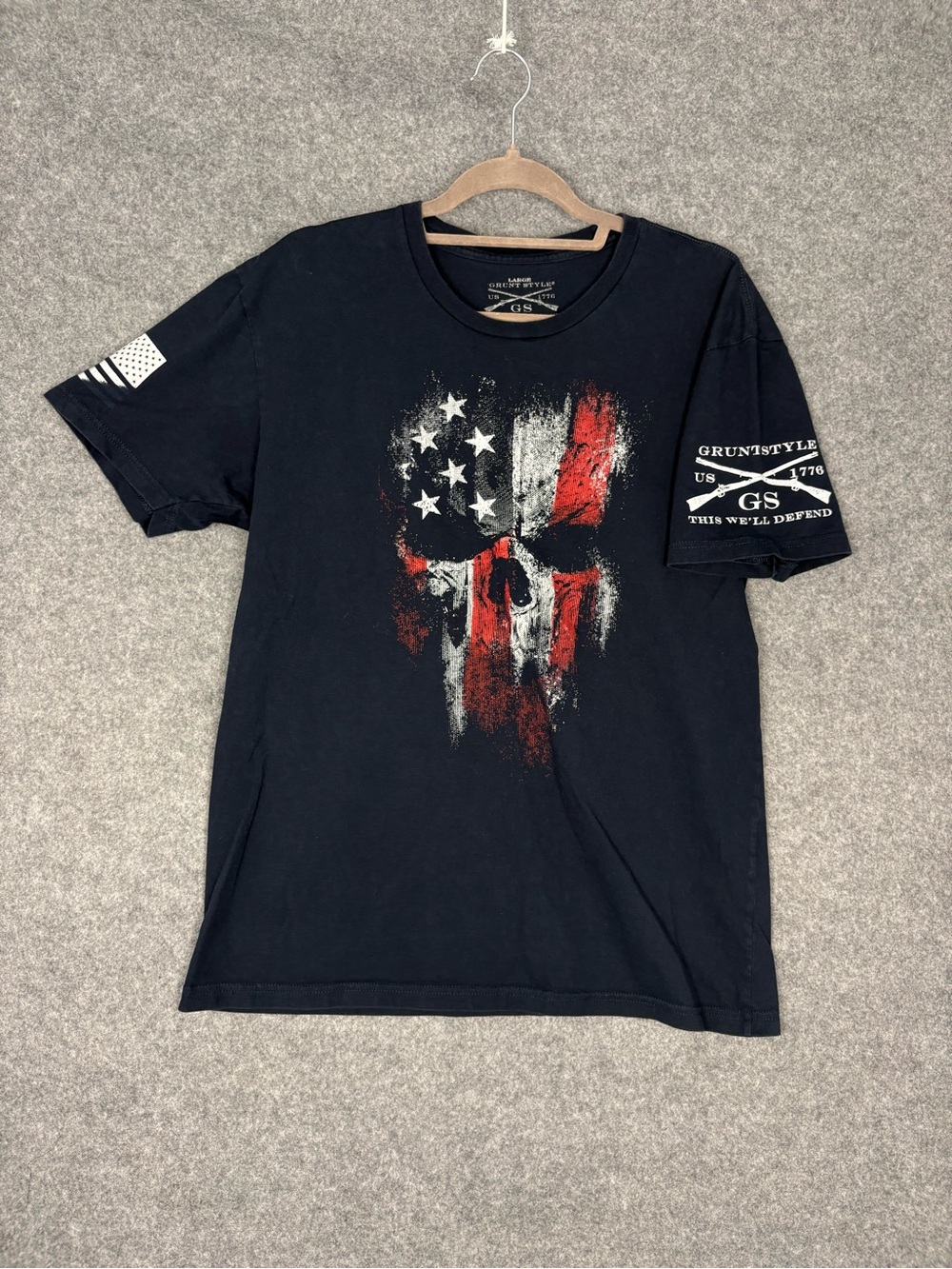 Grunt Style American Flag Skull Graphic T-Shirt Large
